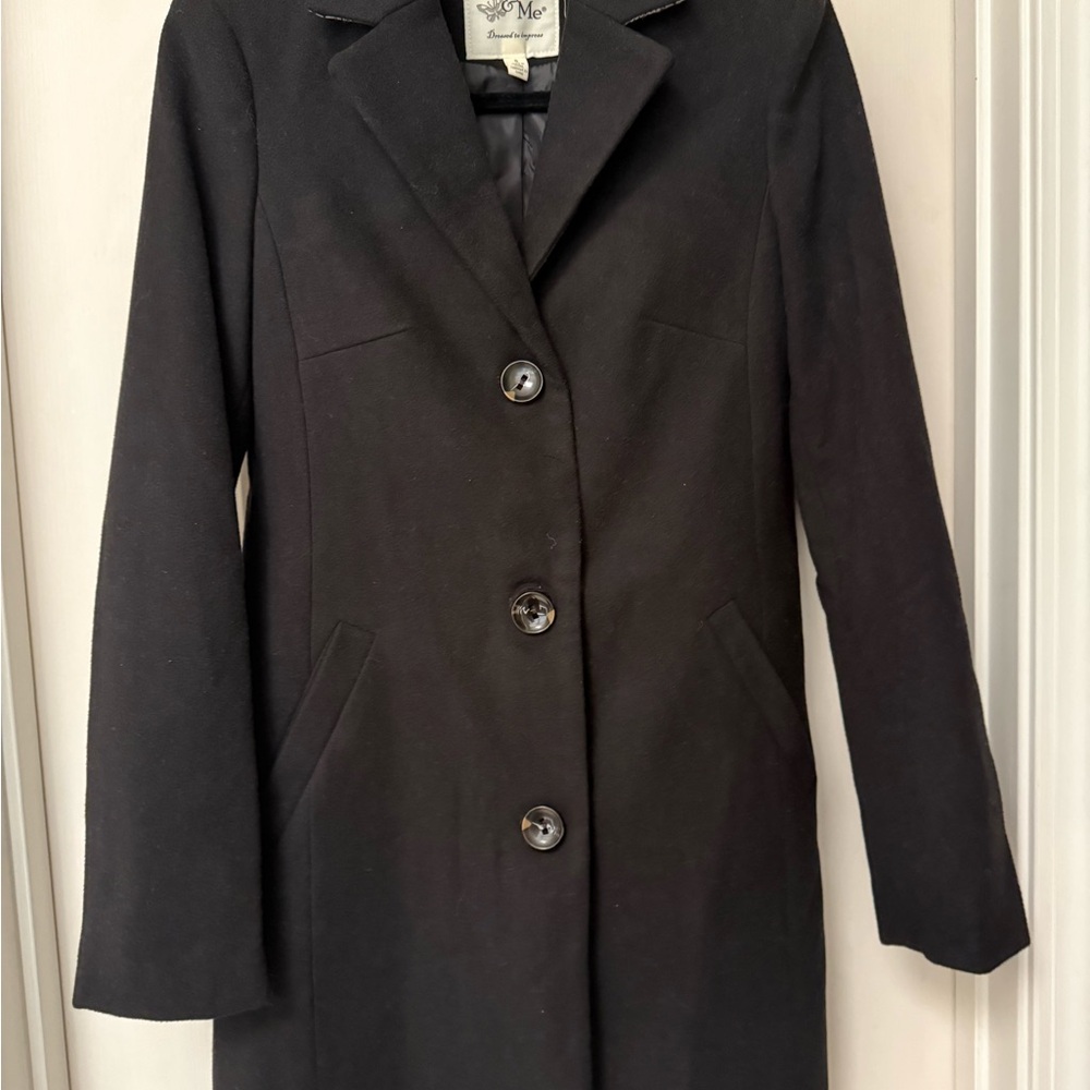 Maralyn & Me Black Wool-Blend Single-Breasted Pea Coat